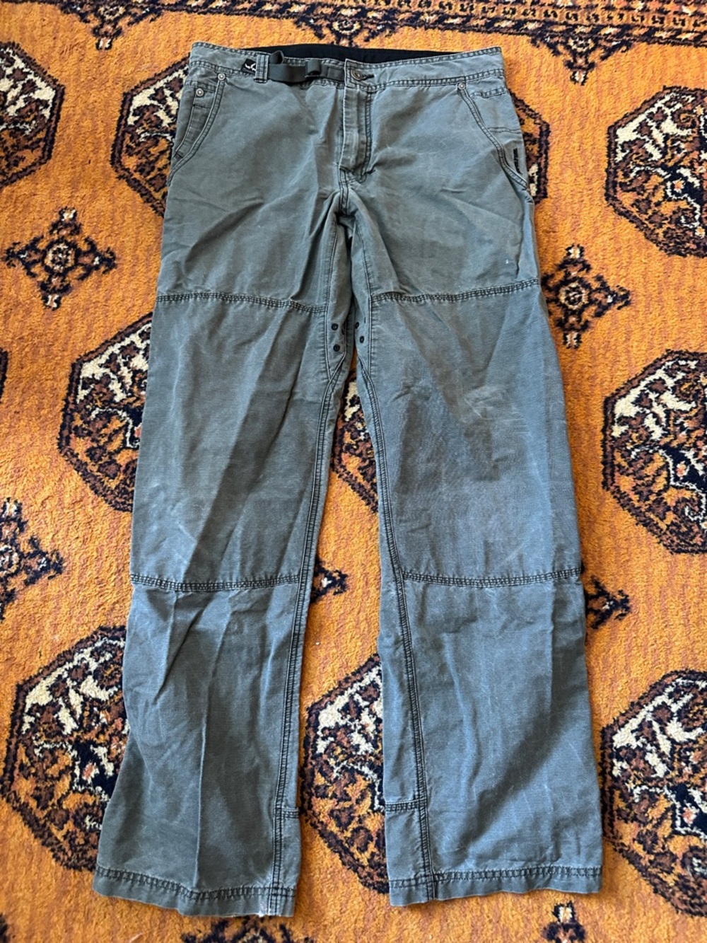 Prana Men's Charcoal Double Knee Pants with adjustable Waistband Size M